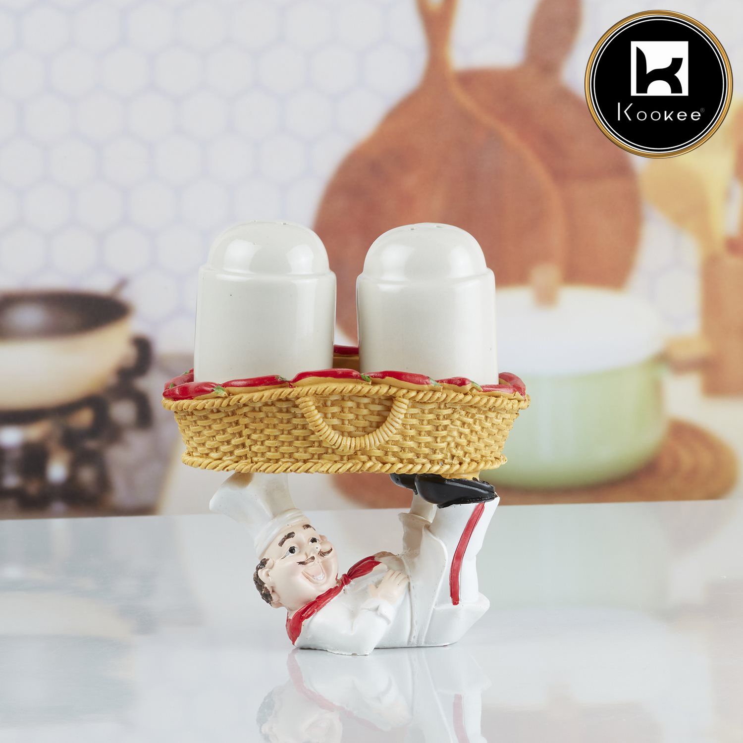 Kookee Polyresin Chef Salt and Pepper Shakers Set holder (10343)