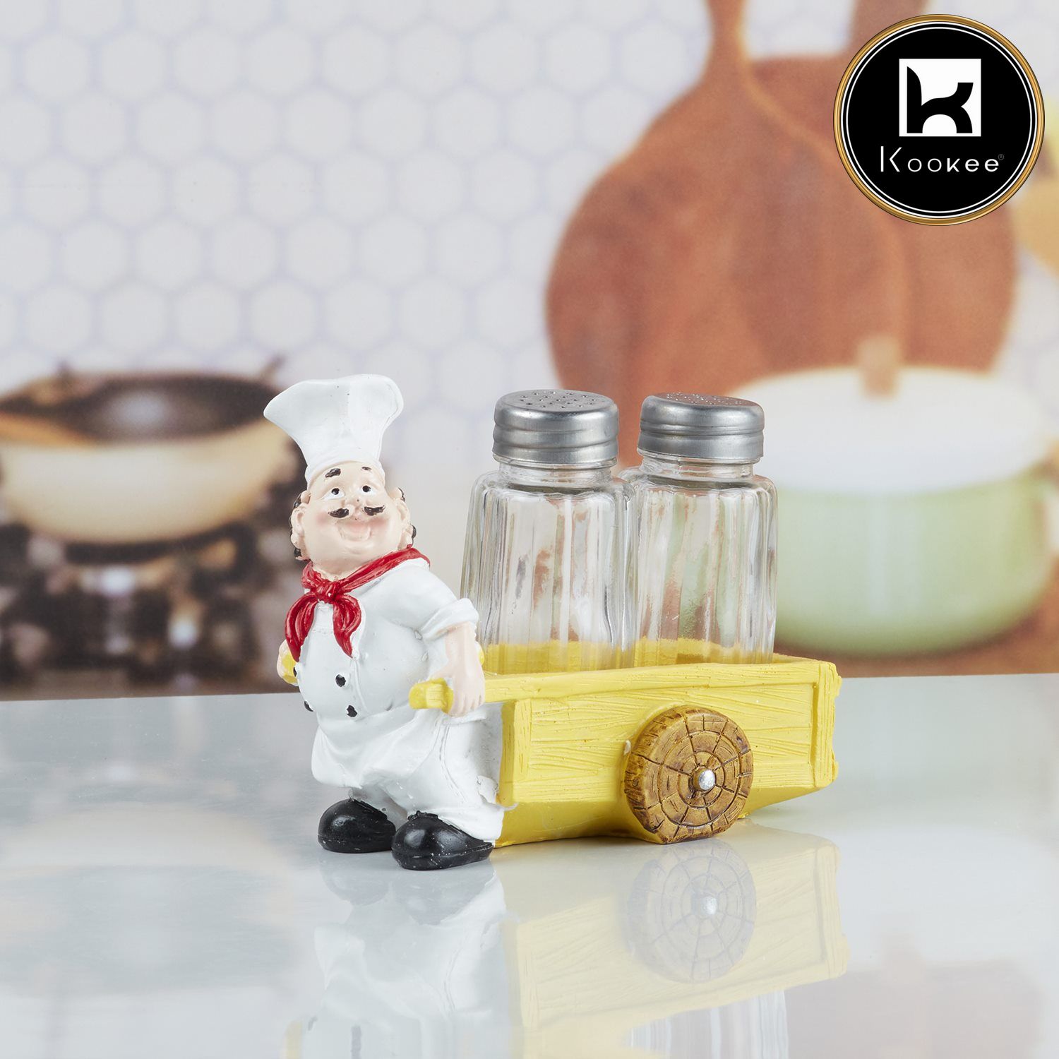 Kookee Polyresin Chef Salt and Pepper Shakers Set holder (10345)