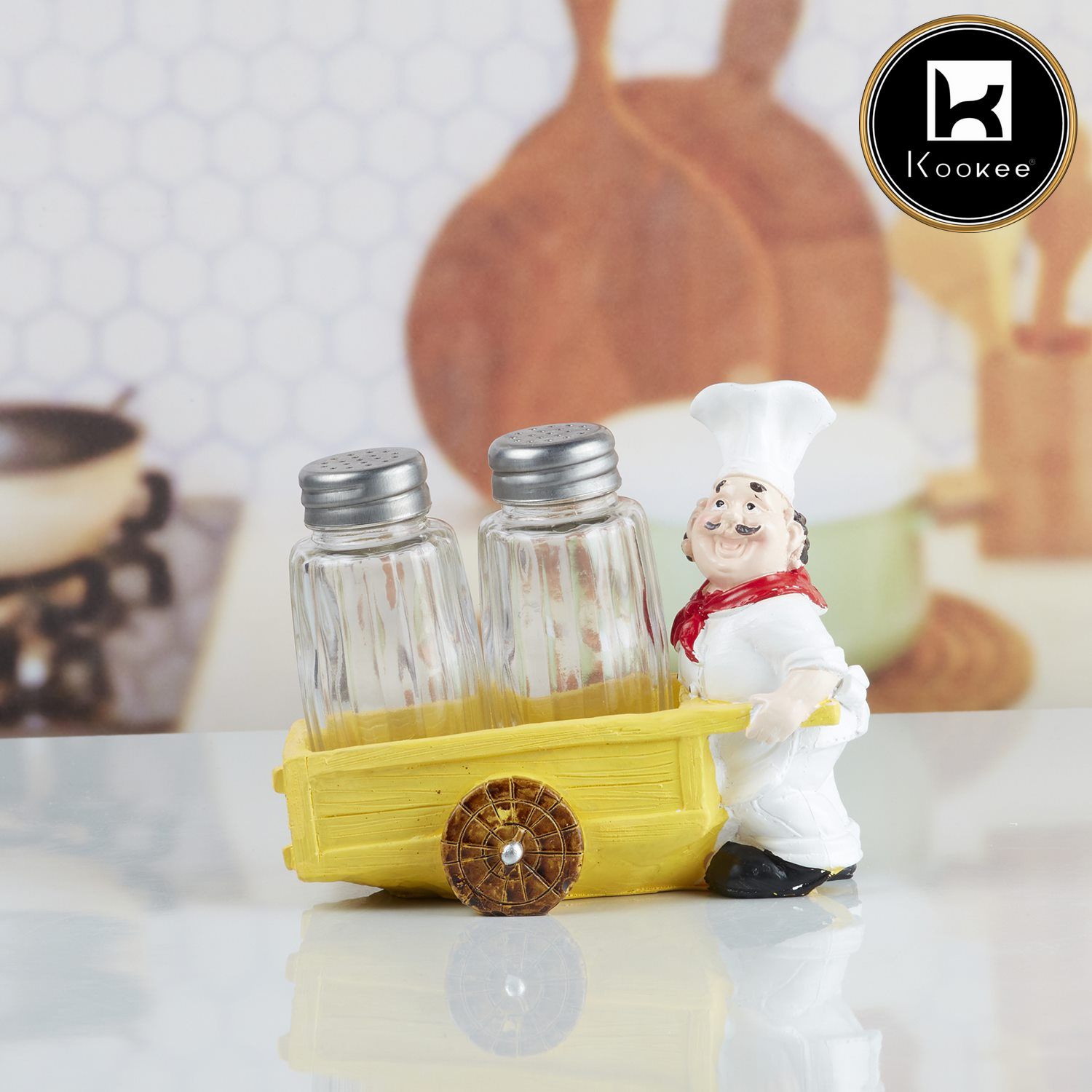 Kookee Polyresin Chef Salt and Pepper Shakers Set holder (10346)