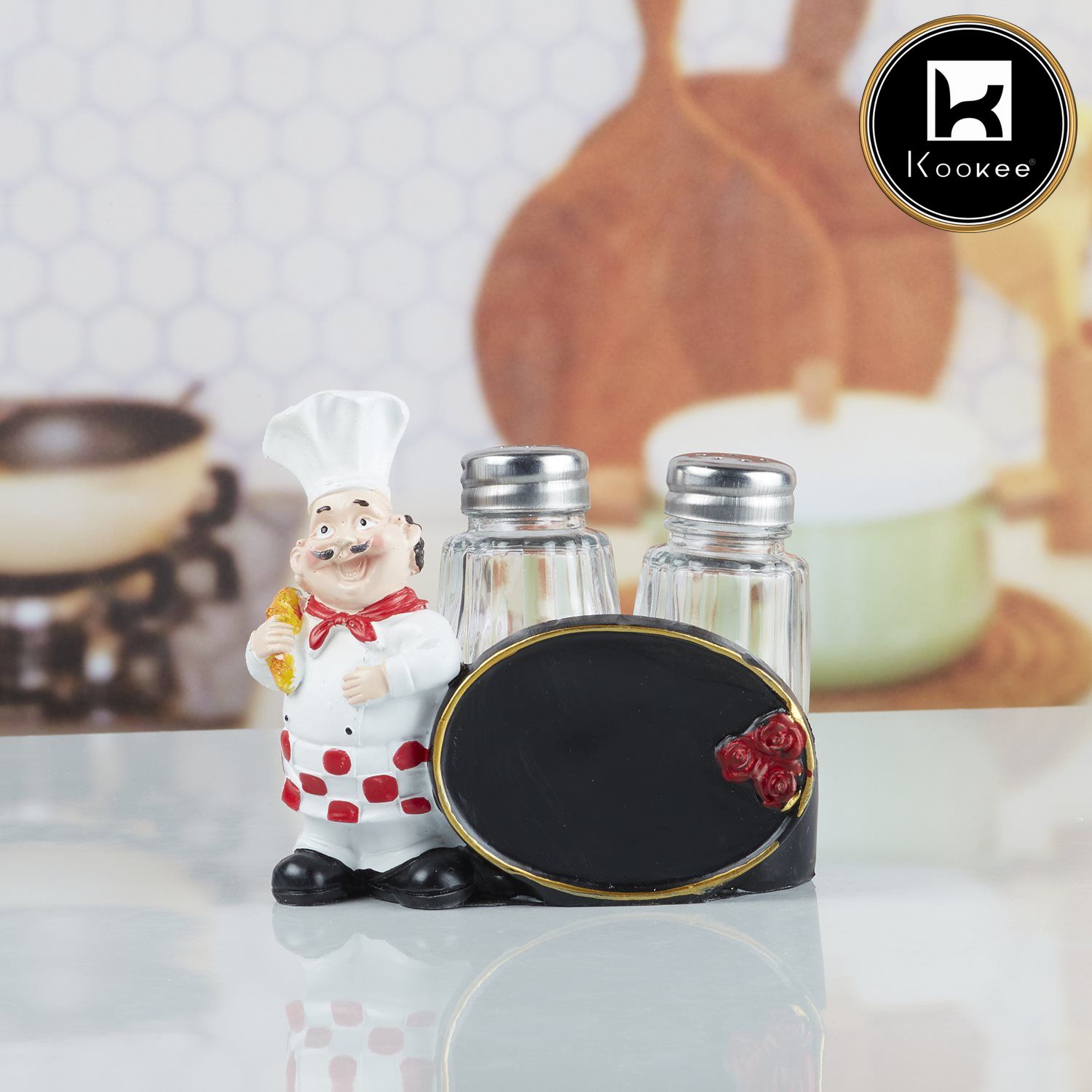 Kookee Polyresin Chef Salt and Pepper Shakers Set holder, Stylish Salt Pepper & Spice Container for Dining Table, Home & Kitchen Restaurant