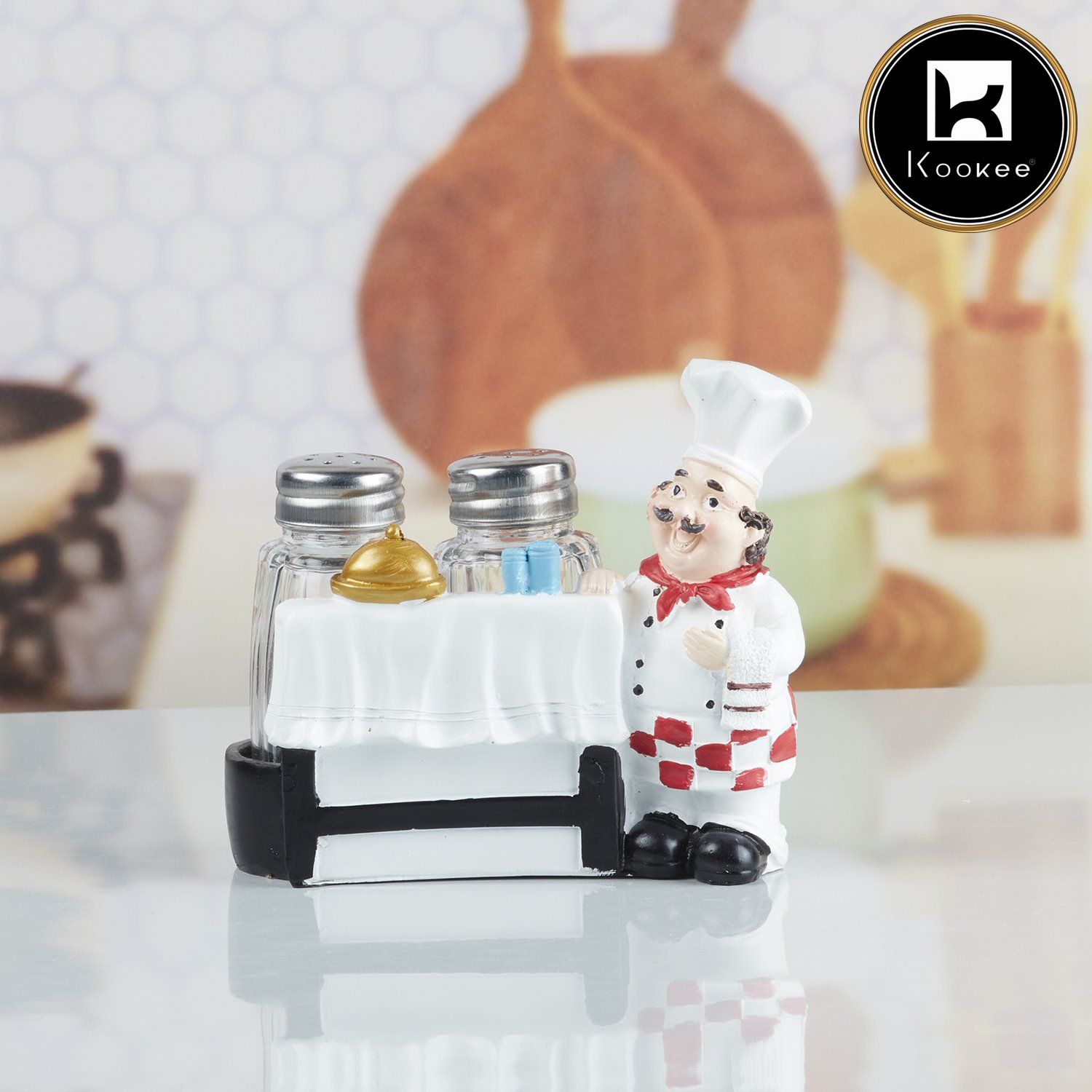 Polyresin Chef Salt and Pepper Shakers Set holder, Set of 2 (10364)