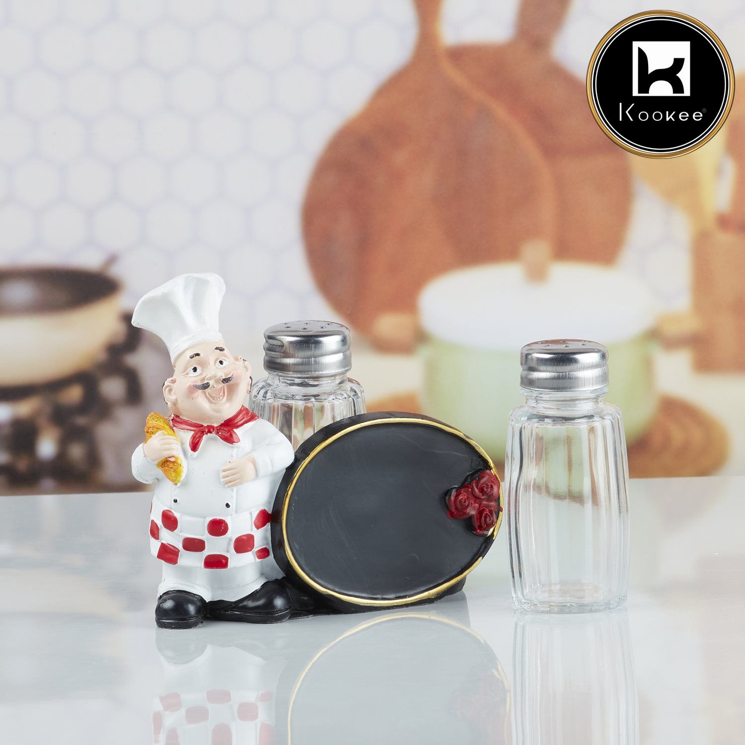 Polyresin Chef Salt and Pepper Shakers Set holder, Set of 2 (10364)