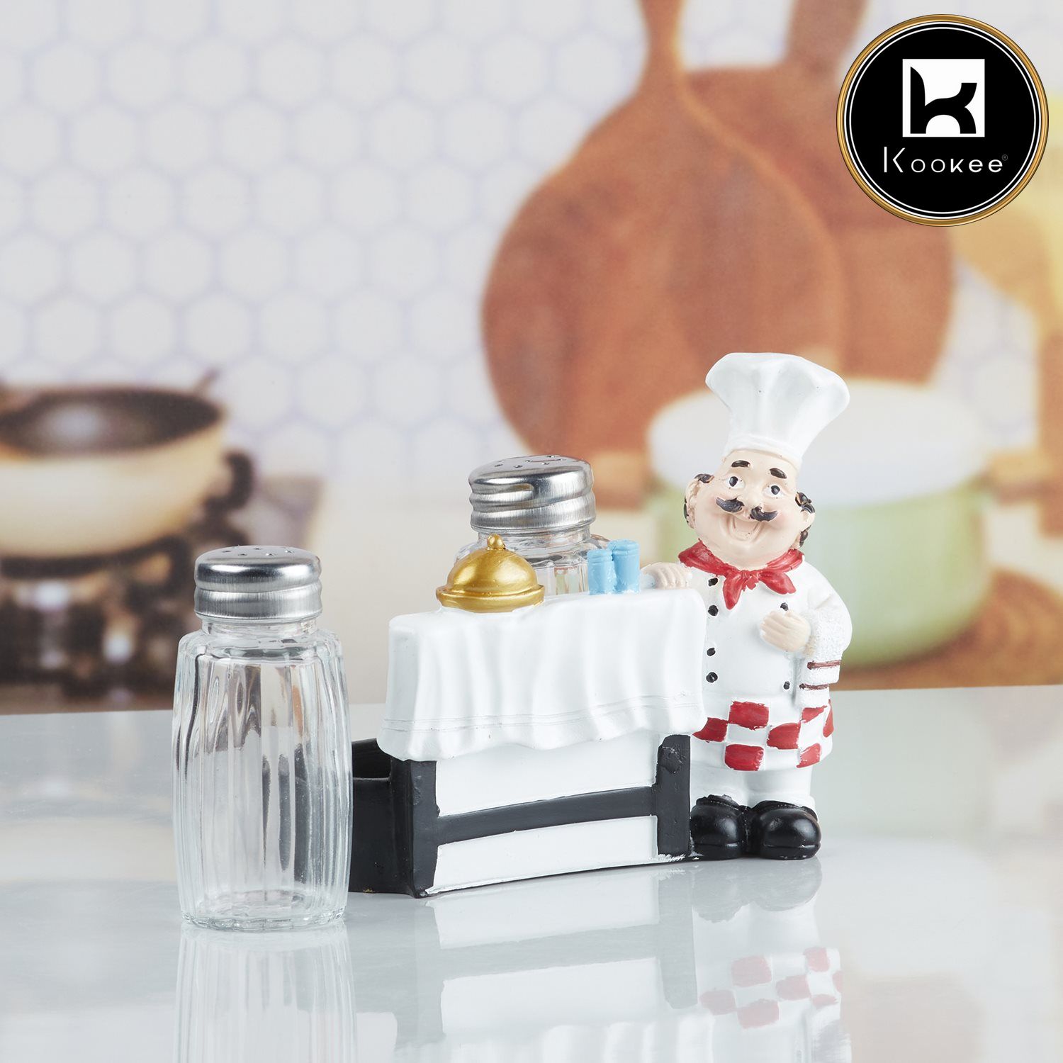 Polyresin Chef Salt and Pepper Shakers Set holder, Set of 2 (10364)