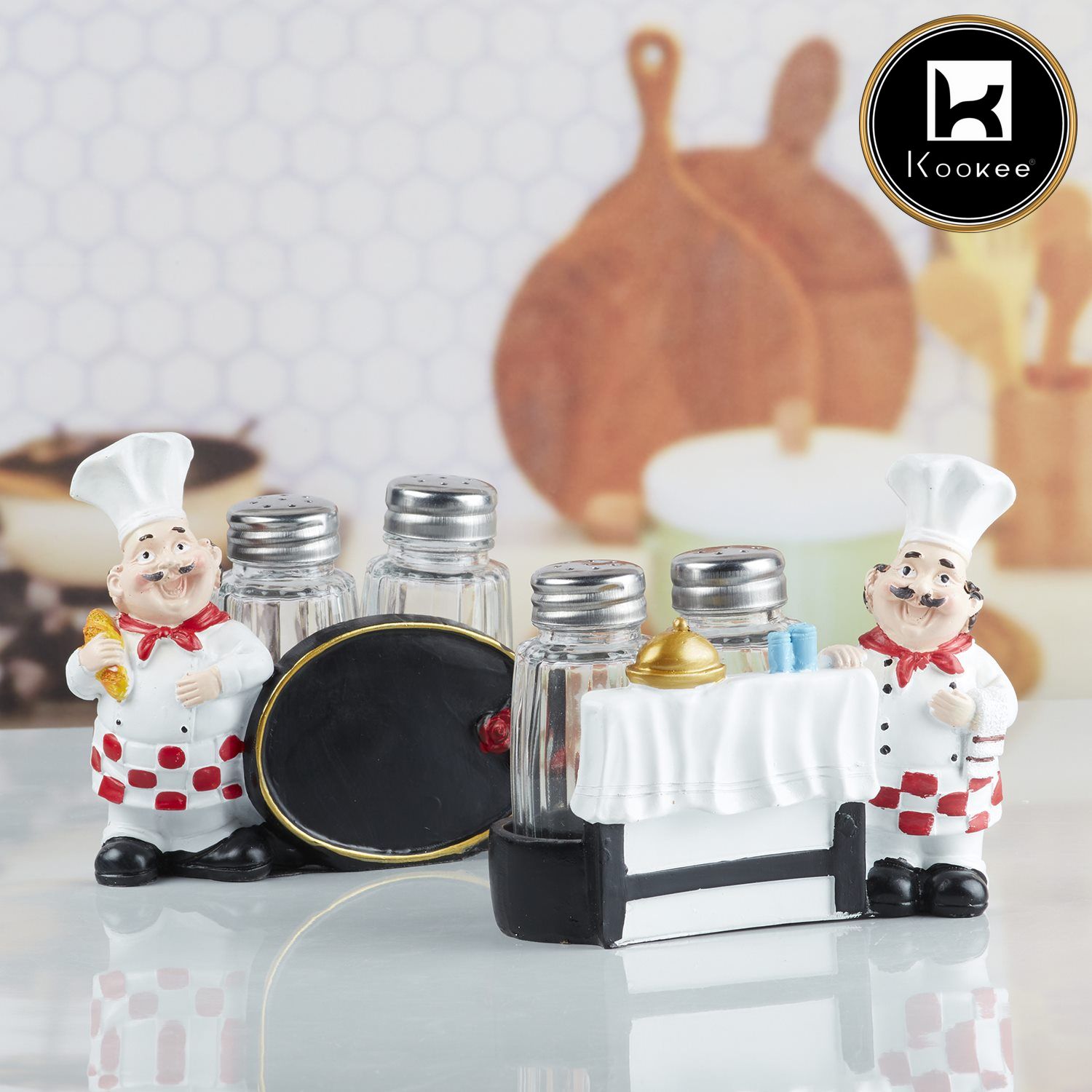 Kookee Polyresin Chef Salt and Pepper Shakers Set holder, Set of 2 (10364)