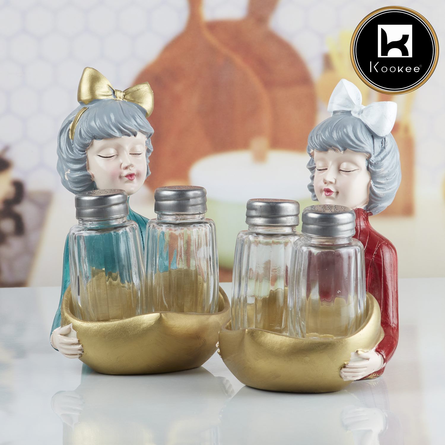 Kookee Polyresin Modern Girl Salt and Pepper Shakers Set holder, Set of 2 (10367)