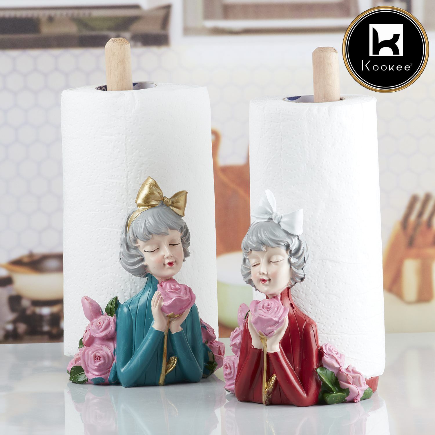 Kookee Polyresin Modern Girl Tissue Roll holder & dispenser, Set of 2 (10368)