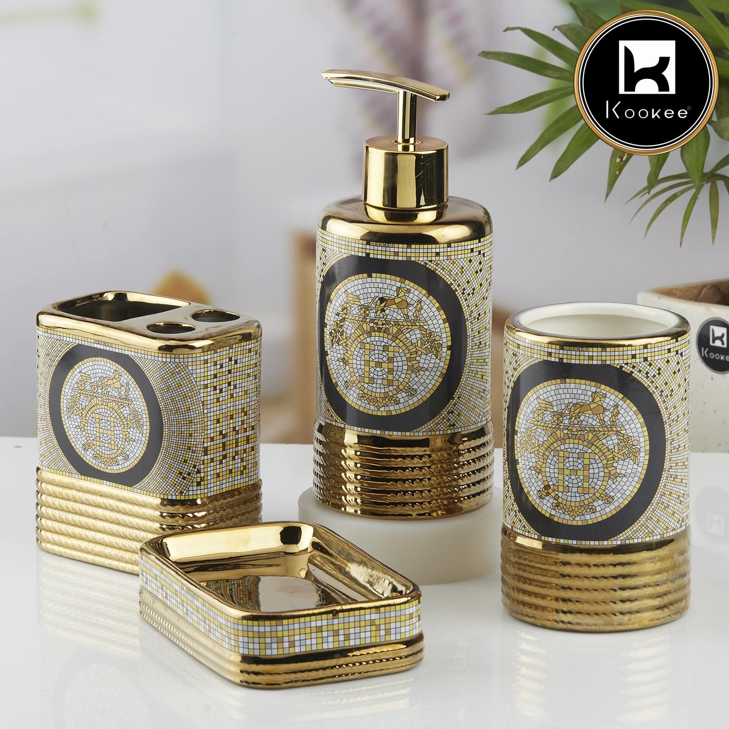 Kookee Ceramic Bathroom Sets, Gold, ART10370