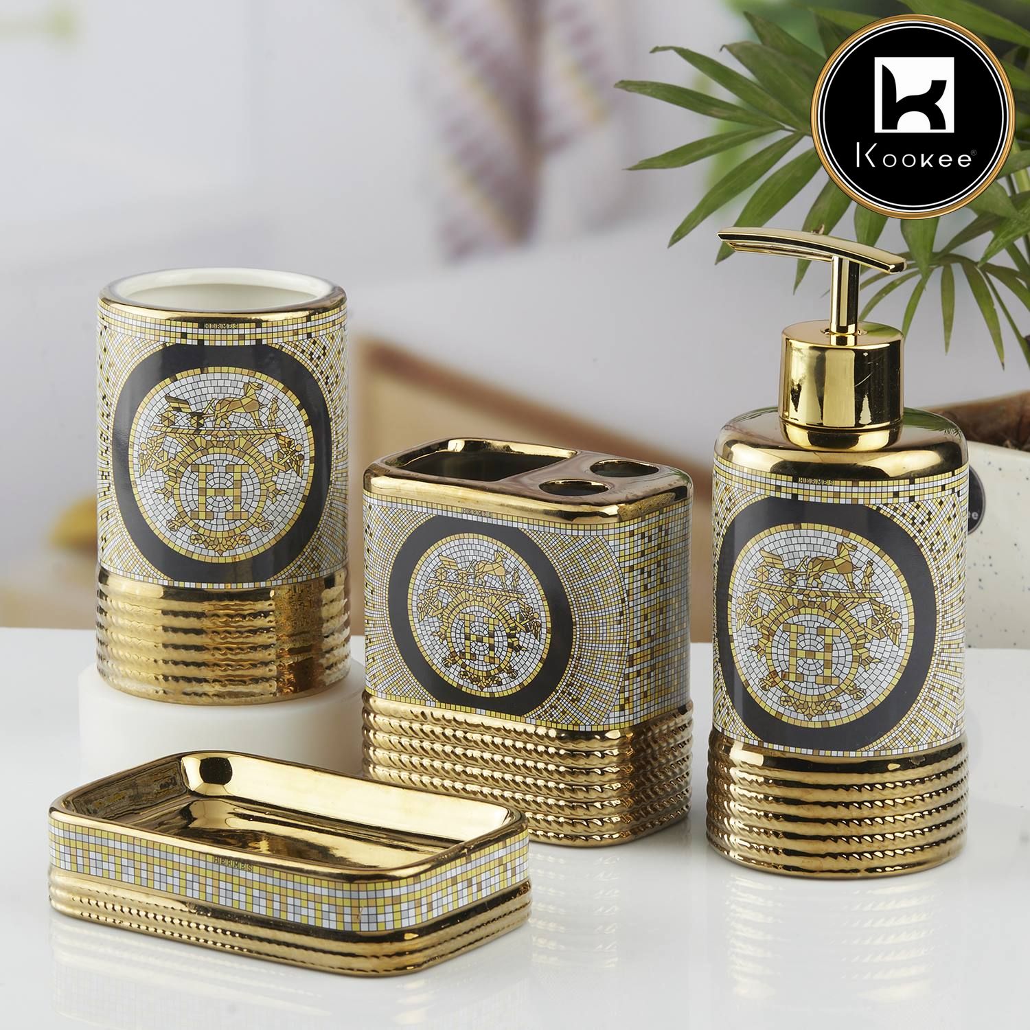 Kookee Ceramic Bathroom Sets, Gold, ART10370
