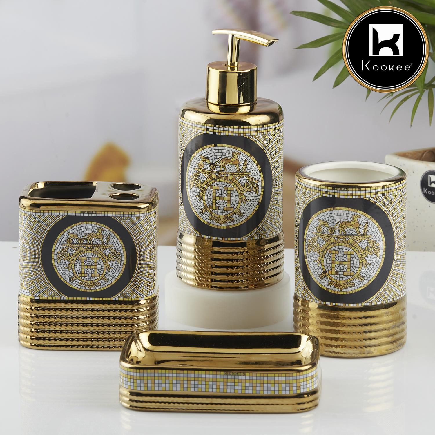 Kookee Ceramic Bathroom Sets, Gold, ART10370