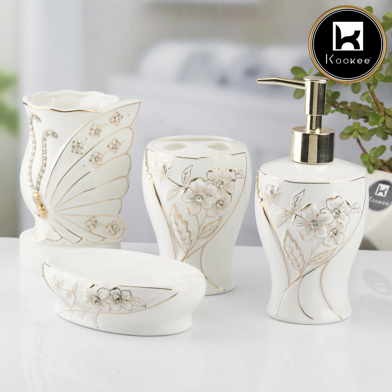 Kookee Ceramic Bathroom Sets, White, ART10372