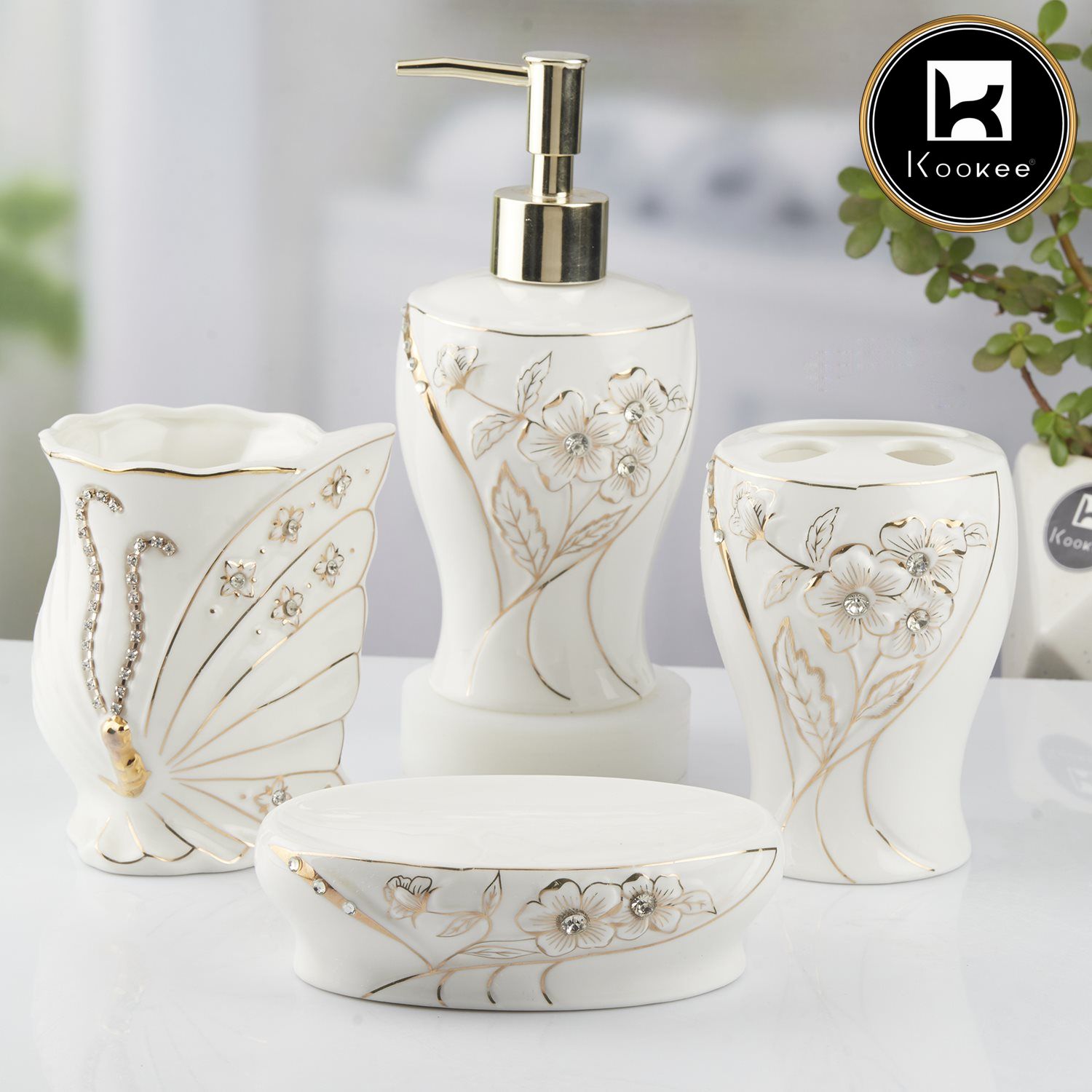 Kookee Ceramic Bathroom Sets, White, ART10372