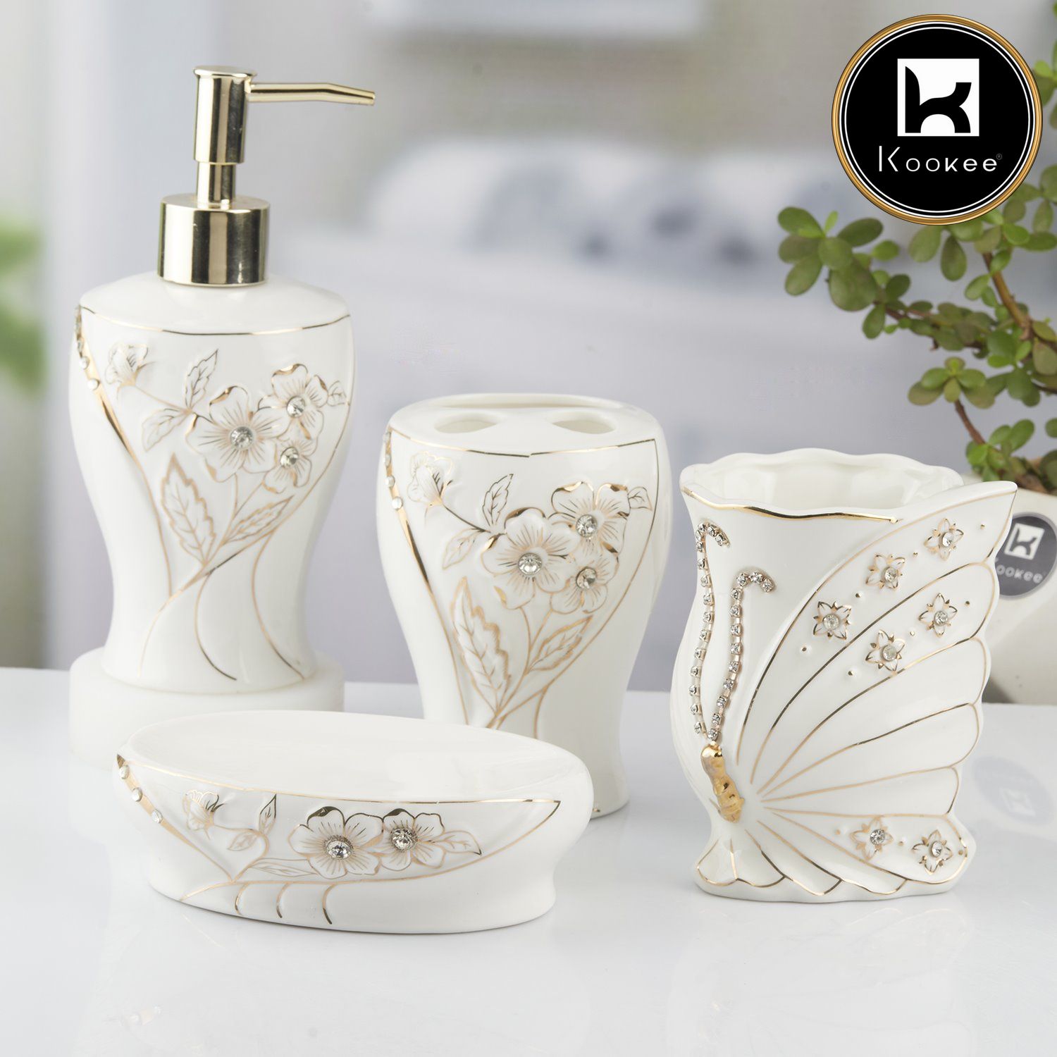 Kookee Ceramic Bathroom Sets, White, ART10372