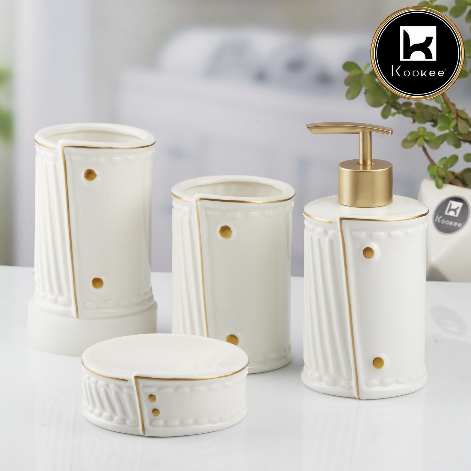 Kookee Ceramic Bathroom Sets, White, ART10373