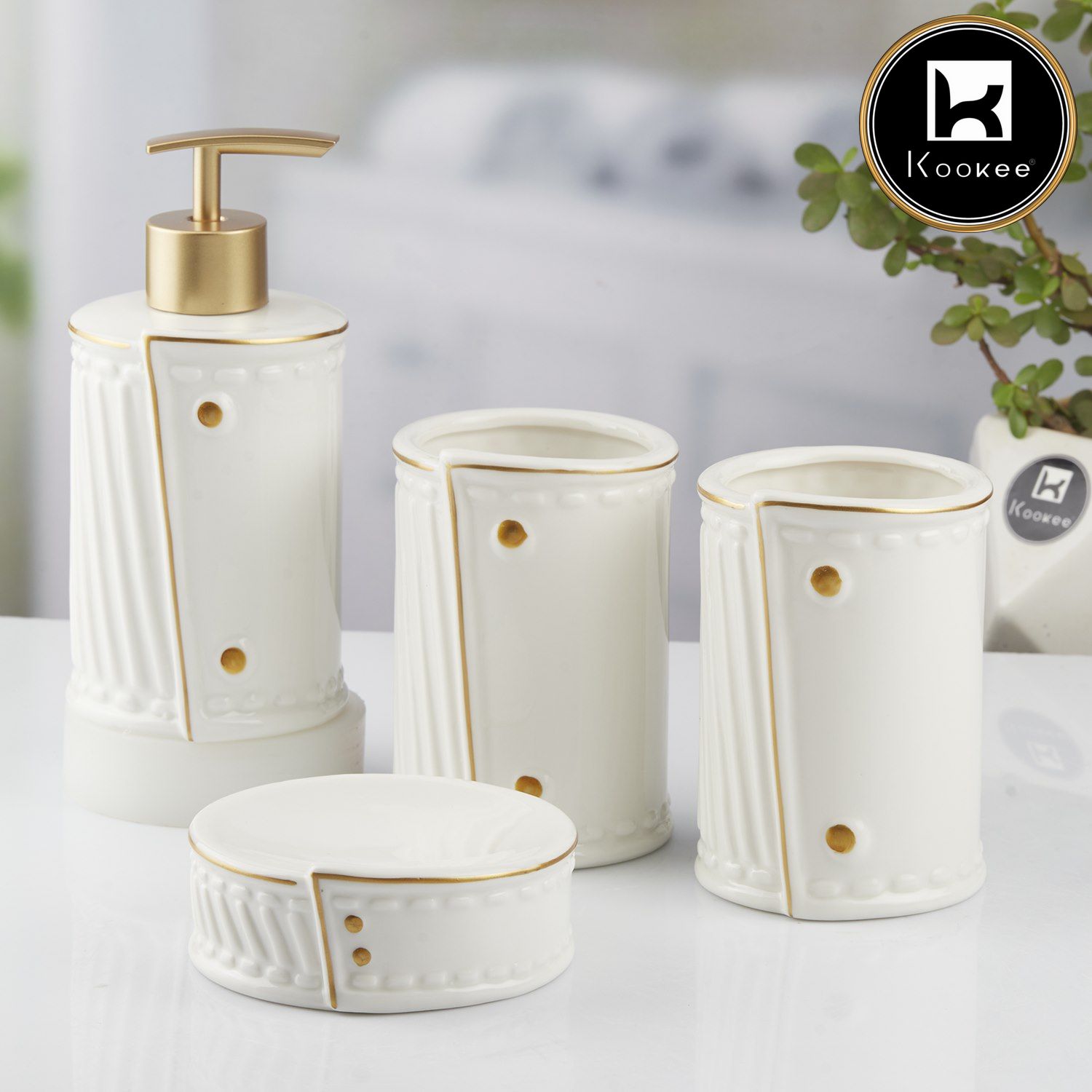 Kookee Ceramic Bathroom Sets, White, ART10373