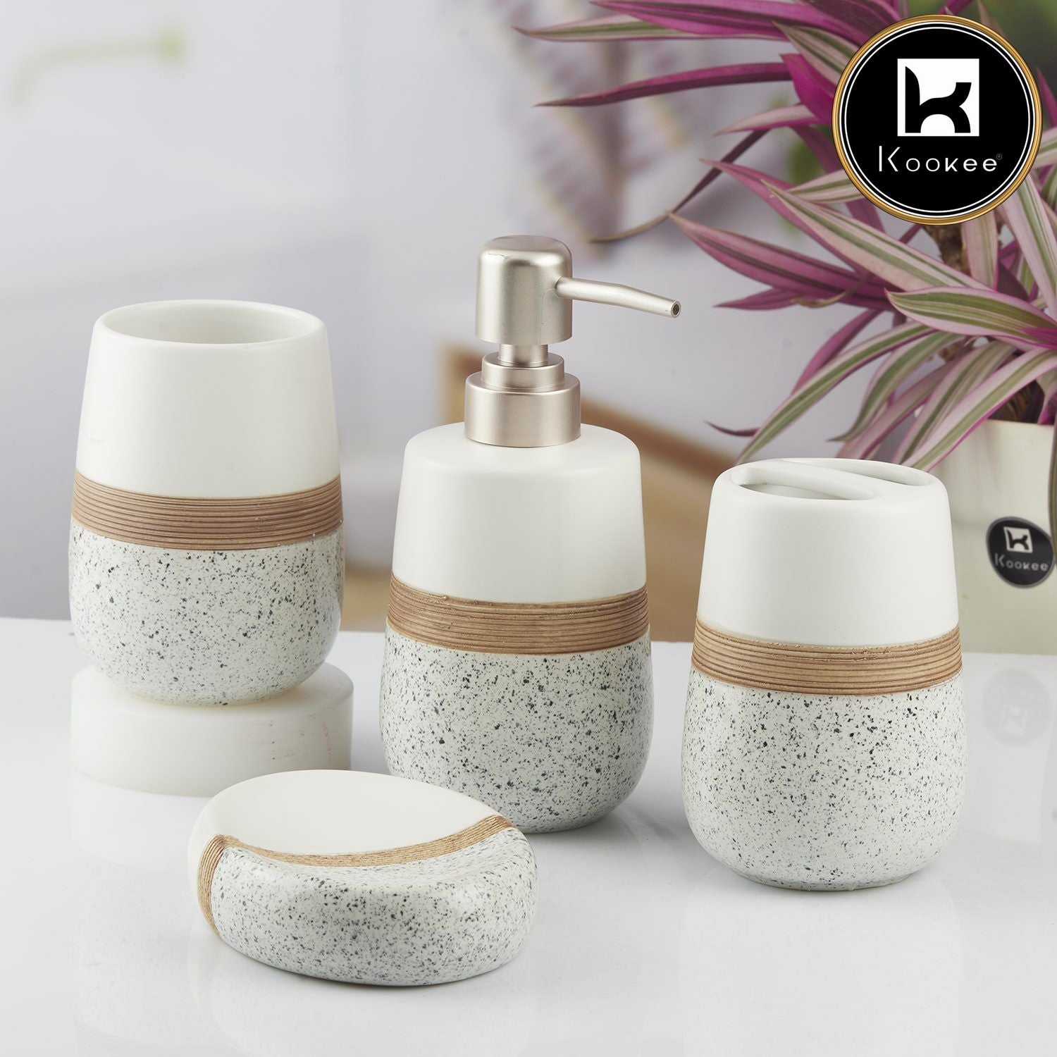 Kookee Ceramic Bathroom Sets, White, ART10374