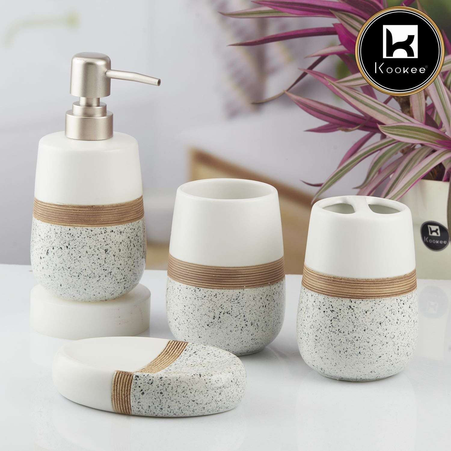 Ceramic Bathroom Set of 4 with Soap Dispenser (10374)