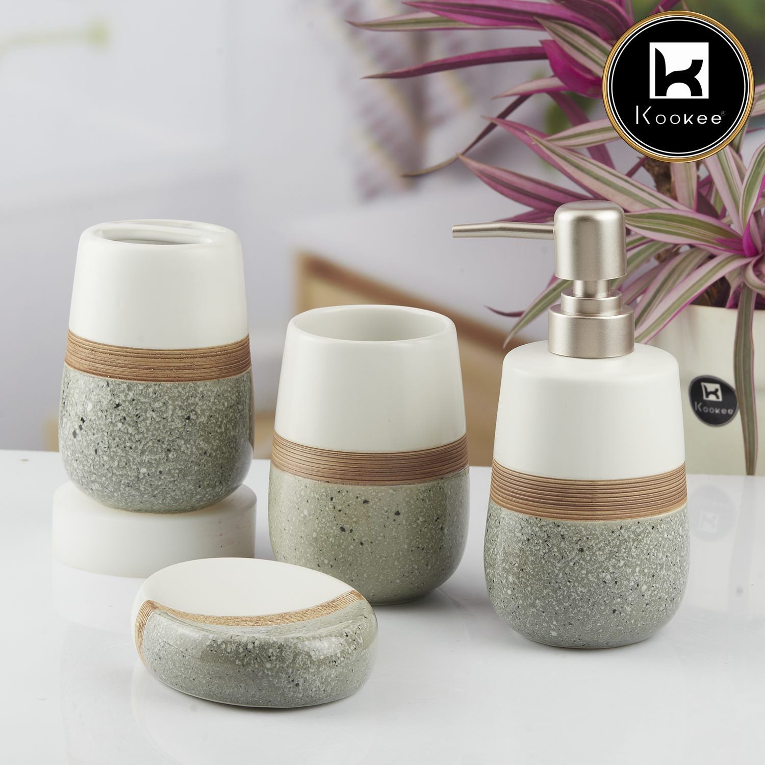 Kookee Ceramic Bathroom Sets, Grey, ART10375
