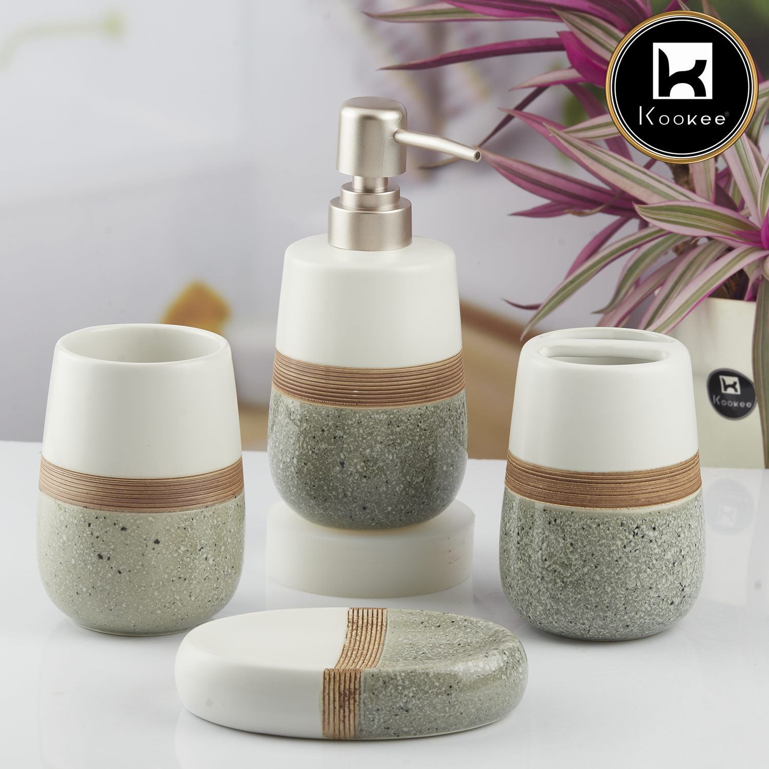 Kookee Ceramic Bathroom Sets, Grey, ART10375