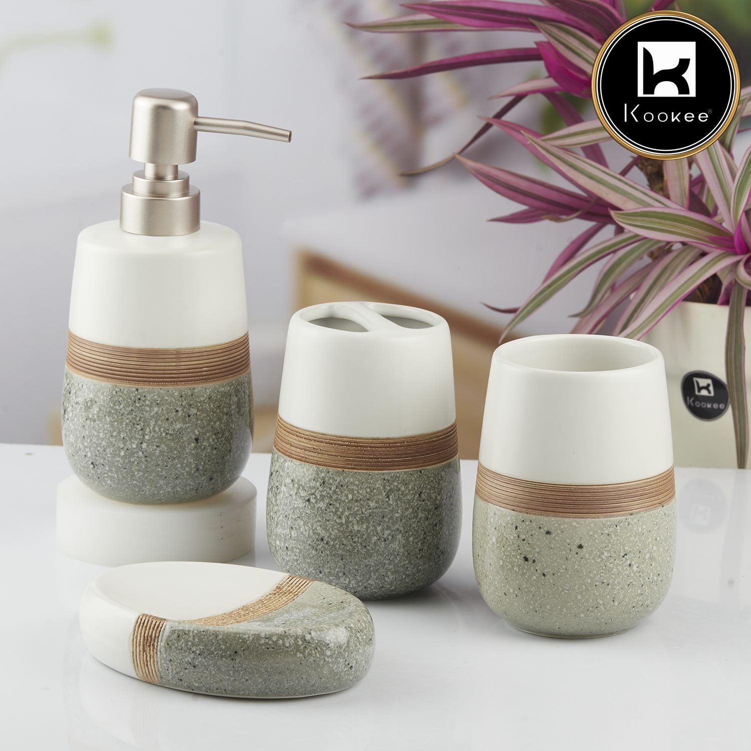 Ceramic Bathroom Set of 4 with Soap Dispenser (10375)