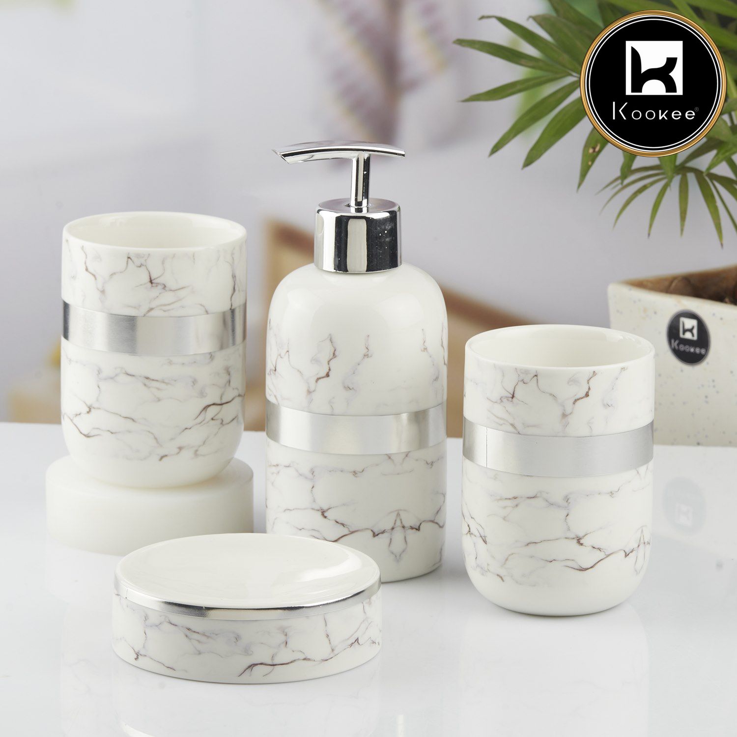 Kookee Ceramic Bathroom Sets, White, ART10376