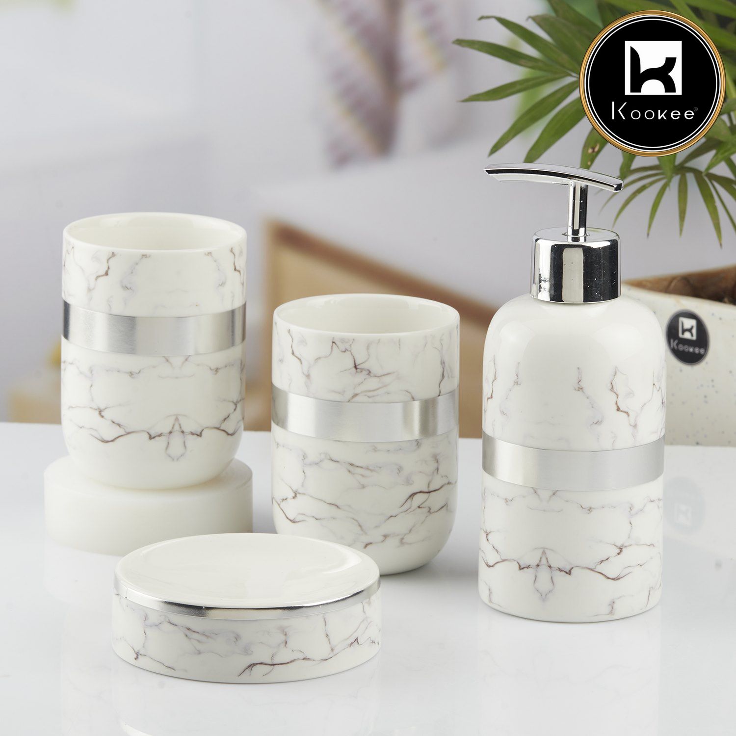 Kookee Ceramic Bathroom Sets, White, ART10376