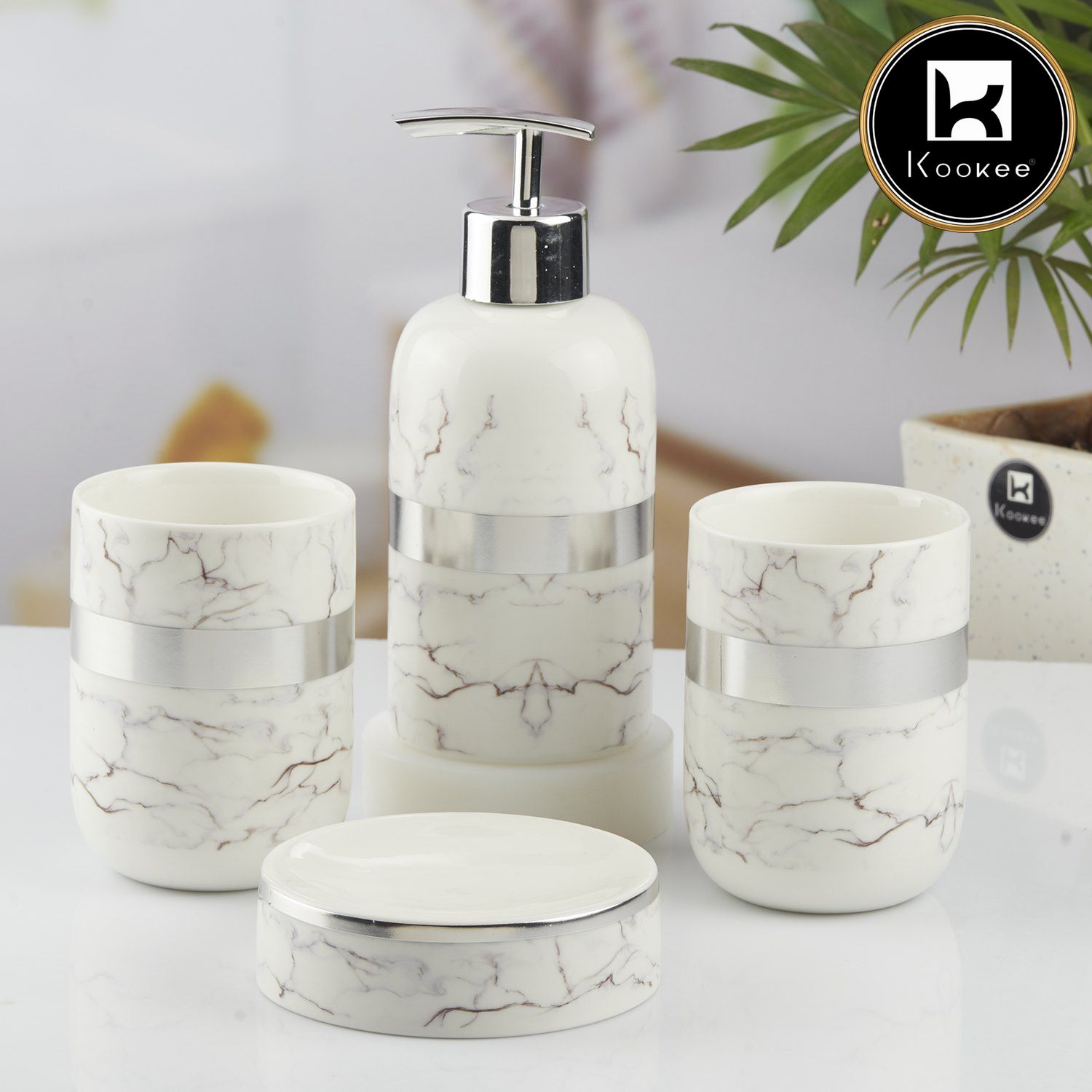 Ceramic Bathroom Set of 4 with Soap Dispenser (10376)