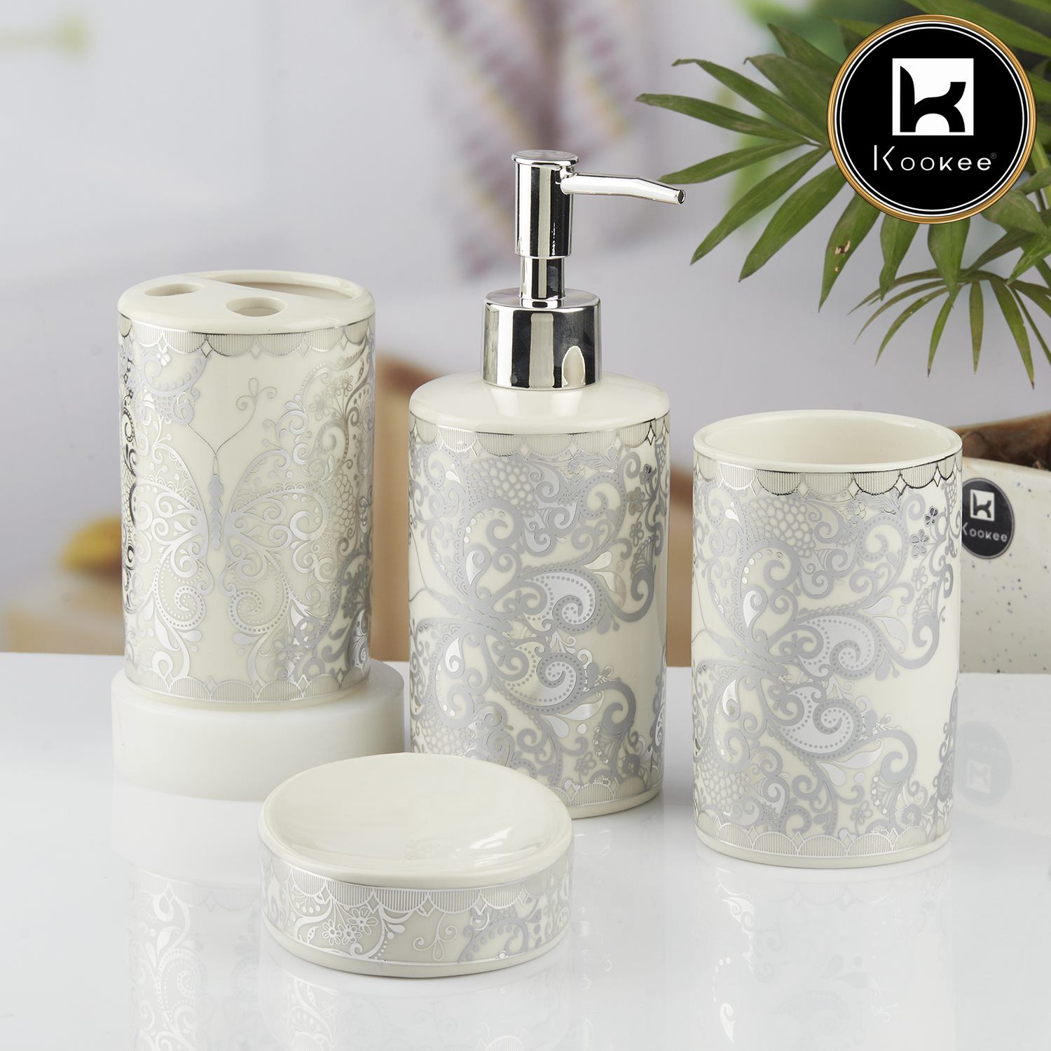 Kookee Ceramic Bathroom Sets, Silver, ART10377