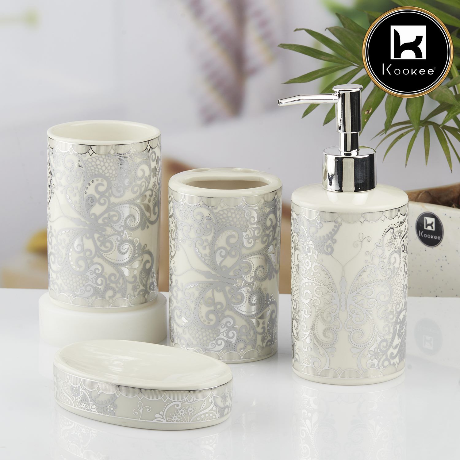 Kookee Ceramic Bathroom Sets, Silver, ART10377