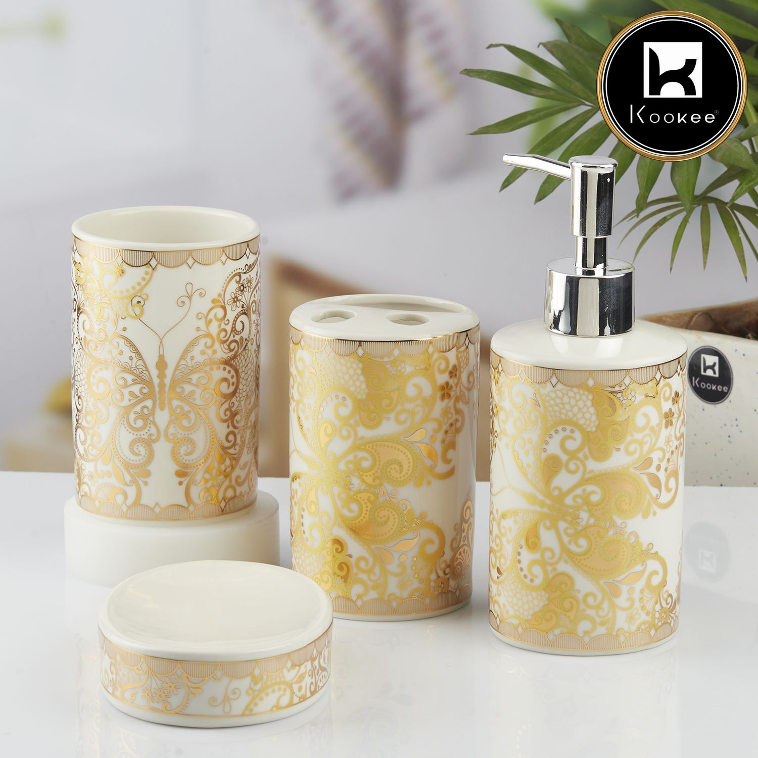Kookee Ceramic Bathroom Sets, Gold, ART10378