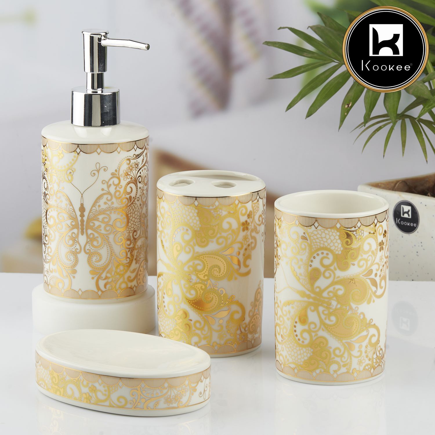 Kookee Ceramic Bathroom Sets, Gold, ART10378