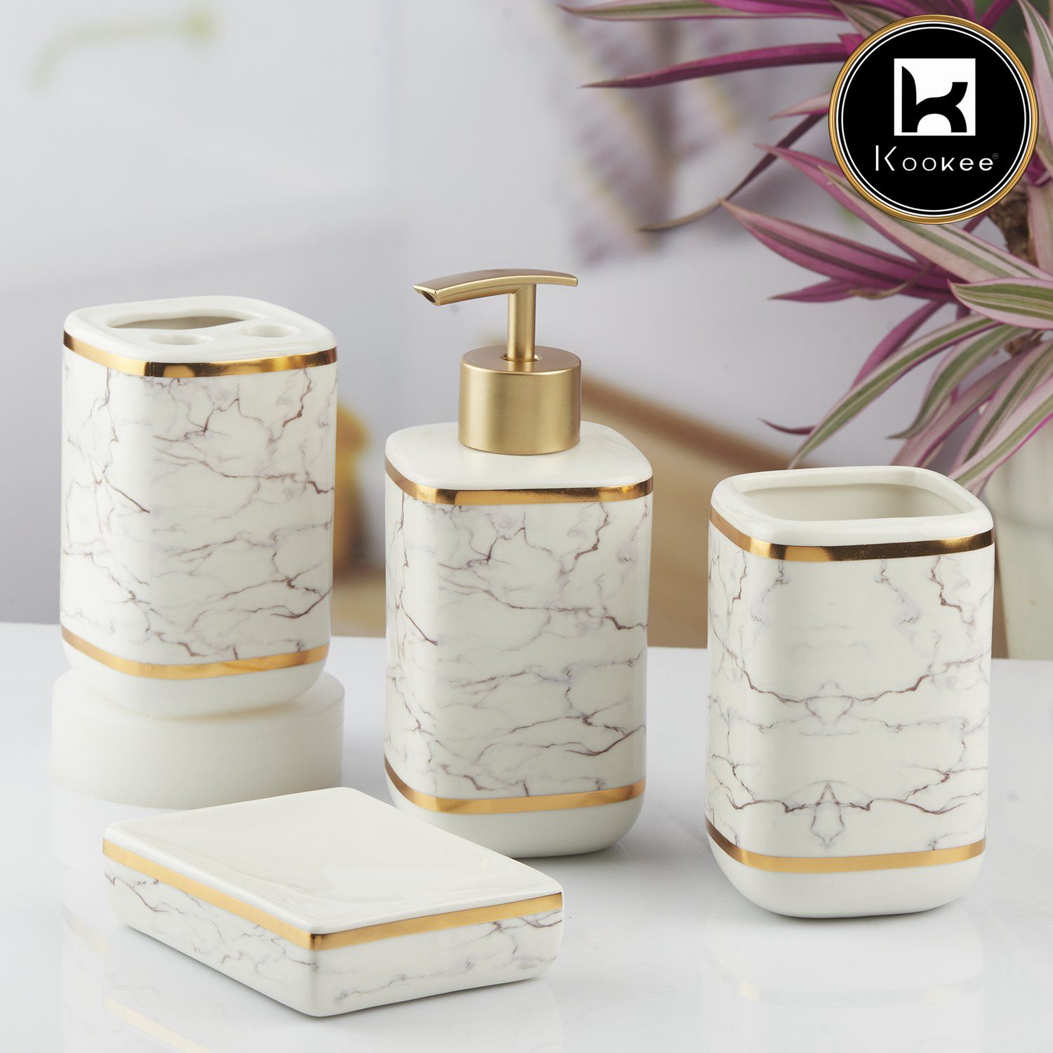 Kookee Ceramic Bathroom Sets, White, ART10379