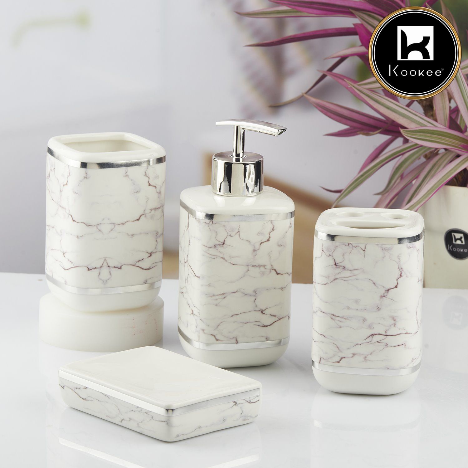 Kookee Ceramic Bathroom Sets, White, ART10380