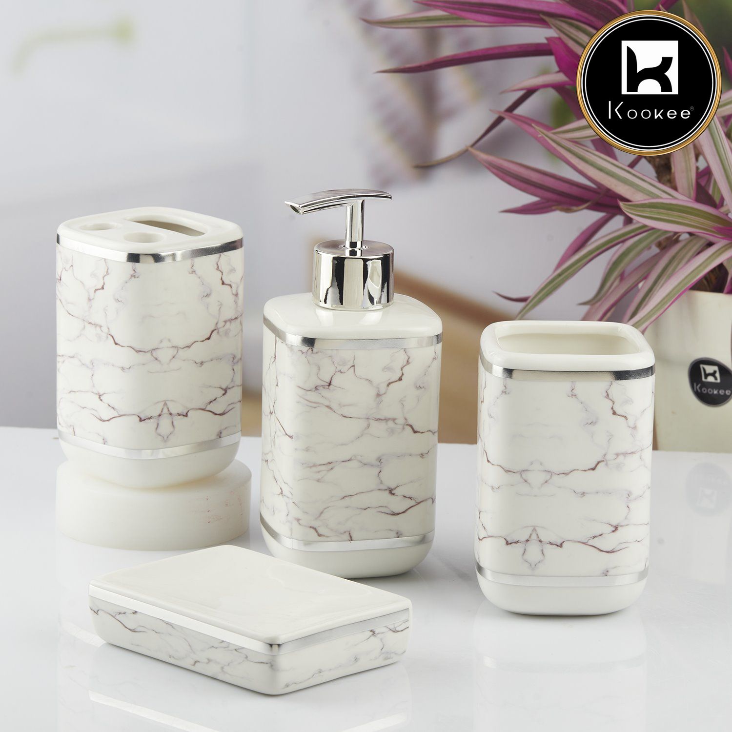 Kookee Ceramic Bathroom Sets, White, ART10380