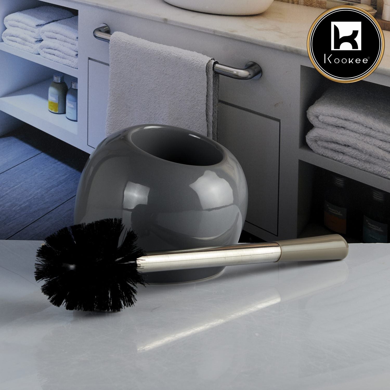 Kookee Ceramic Toilet Brush Holders, Grey, ART10381