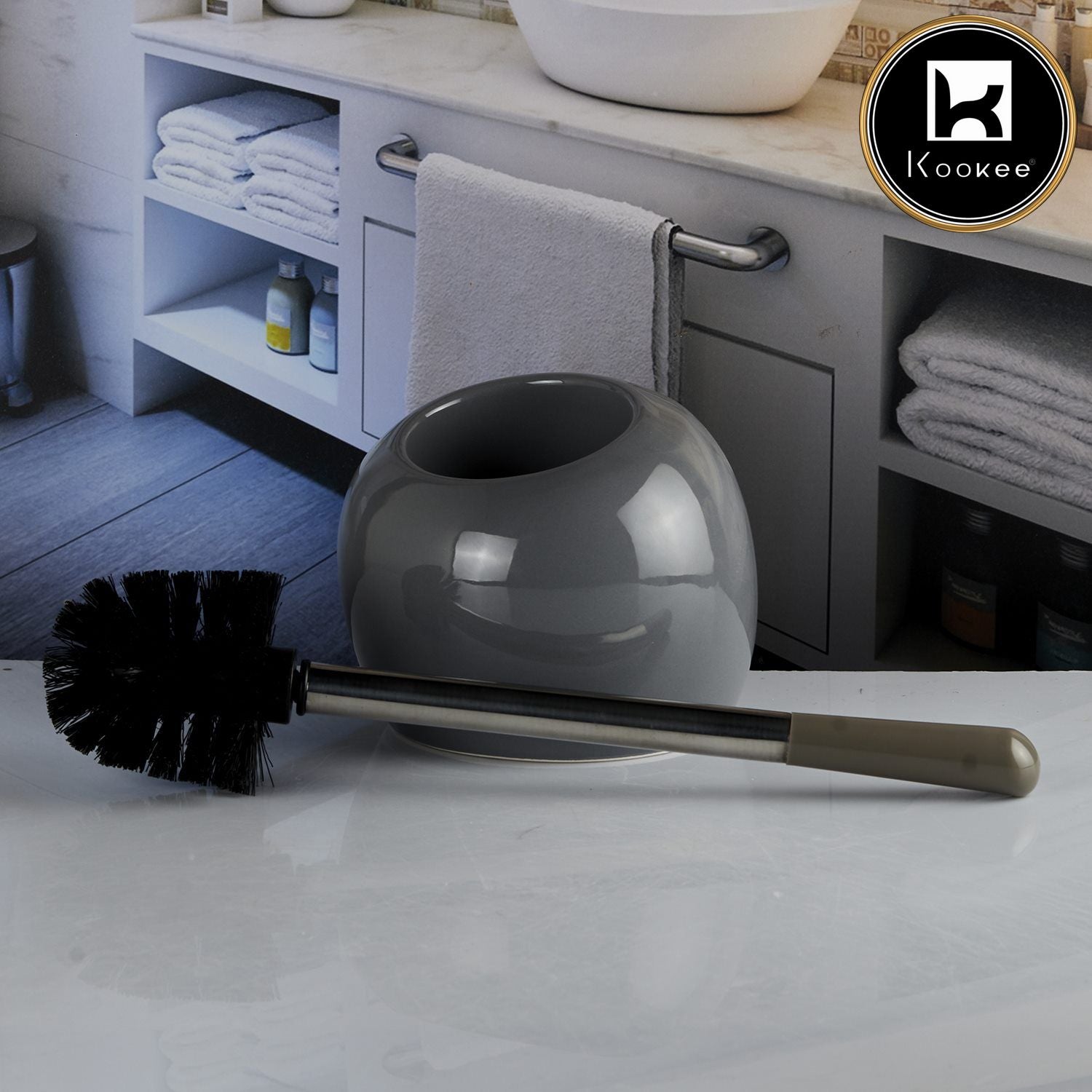 Kookee Ceramic Toilet Brush Holders, Grey, ART10381