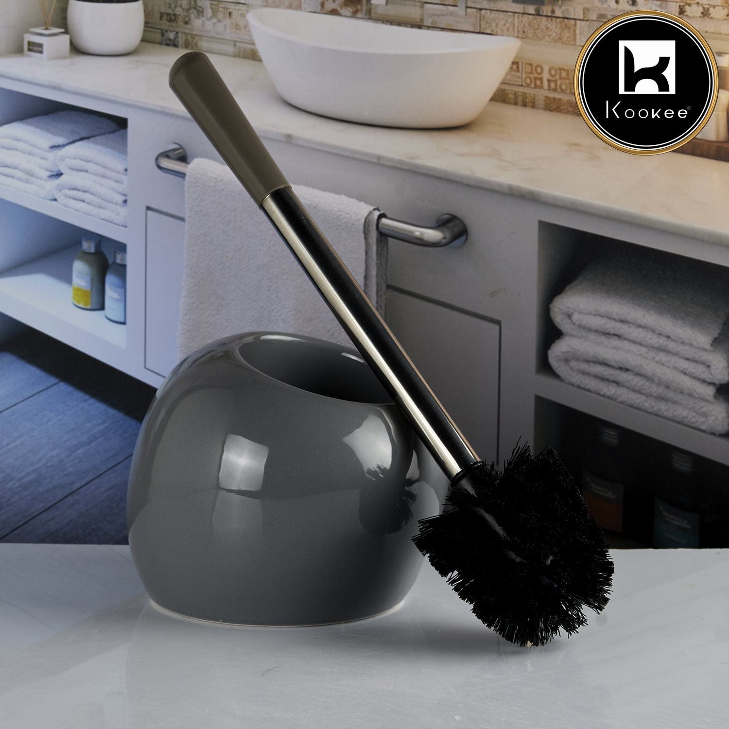 Kookee Ceramic Toilet Brush Holders, Grey, ART10381