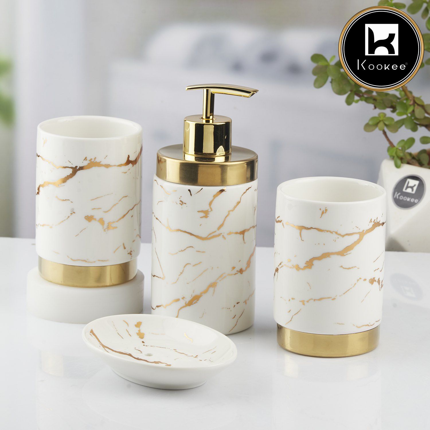 Kookee Ceramic Bathroom Sets, White, ART10382