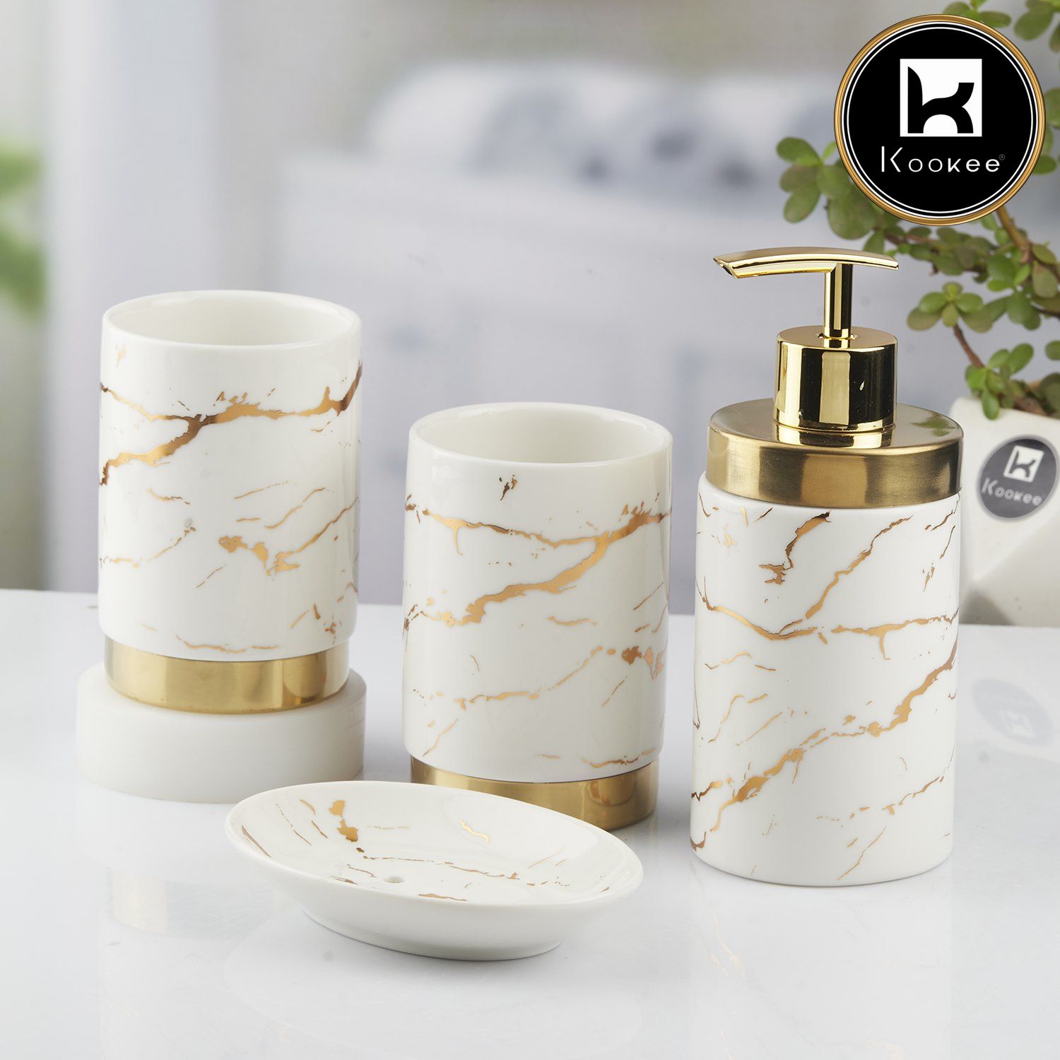 Kookee Ceramic Bathroom Sets, White, ART10382
