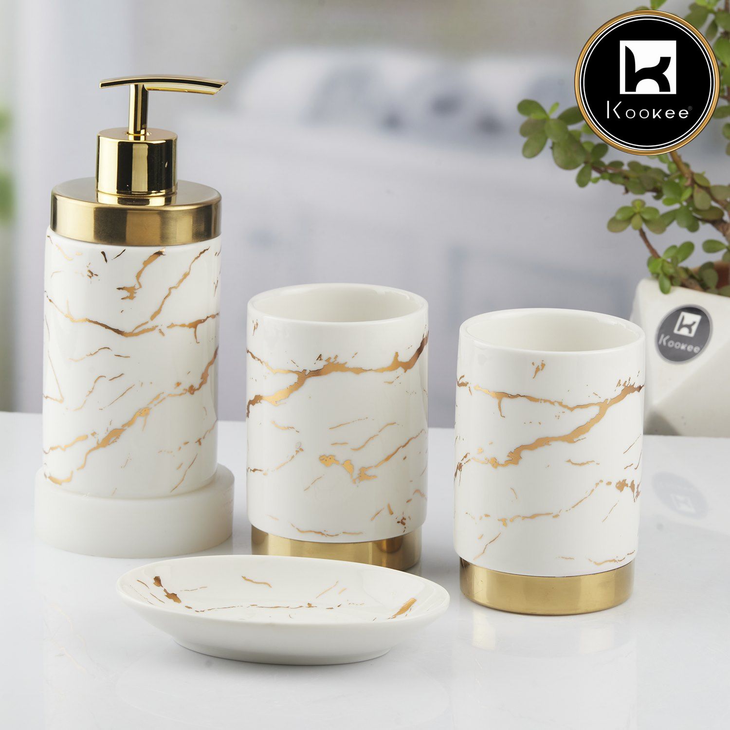 Kookee Ceramic Bathroom Sets, White, ART10382