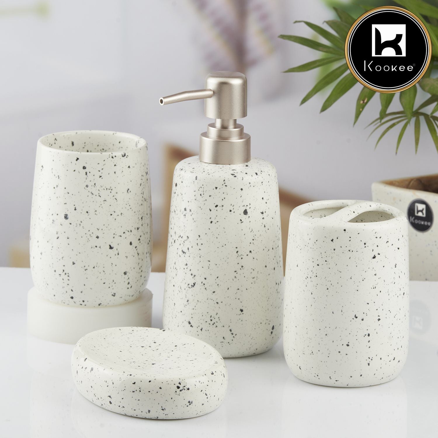 Kookee Ceramic Bathroom Sets, White, ART10383