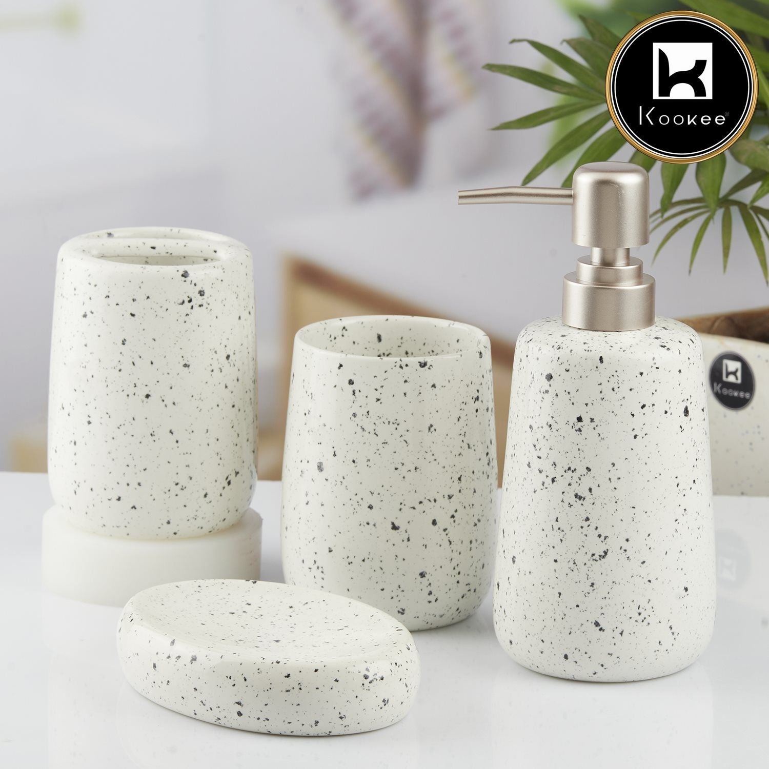 Ceramic Bathroom Set of 4 with Soap Dispenser (10383)