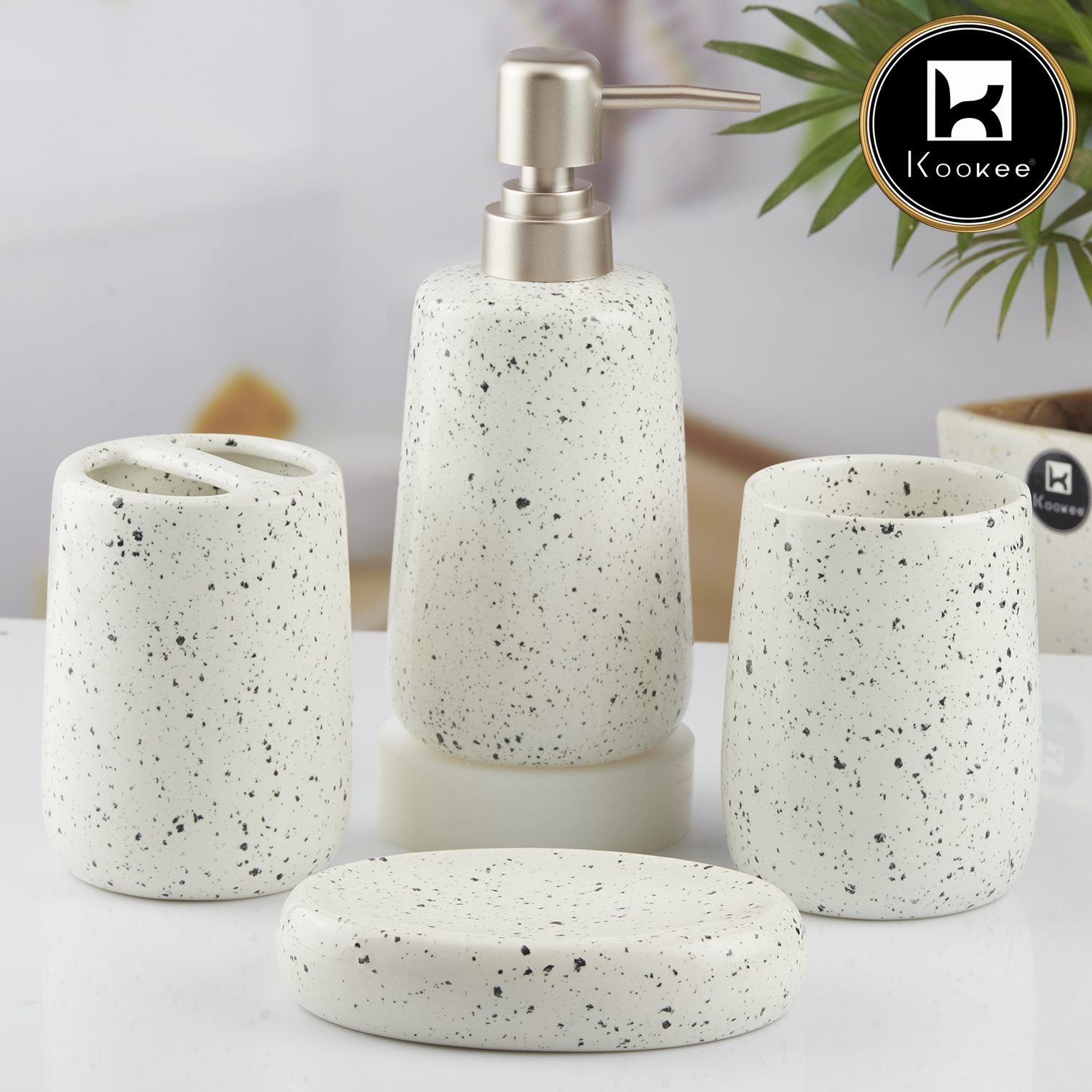 Ceramic Bathroom Set of 4 with Soap Dispenser (10383)