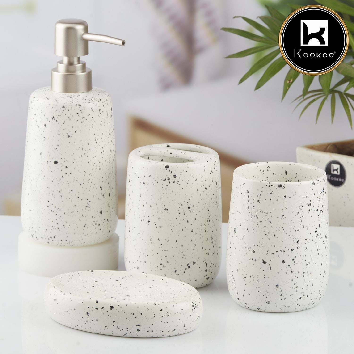 Ceramic Bathroom Set of 4 with Soap Dispenser (10383)