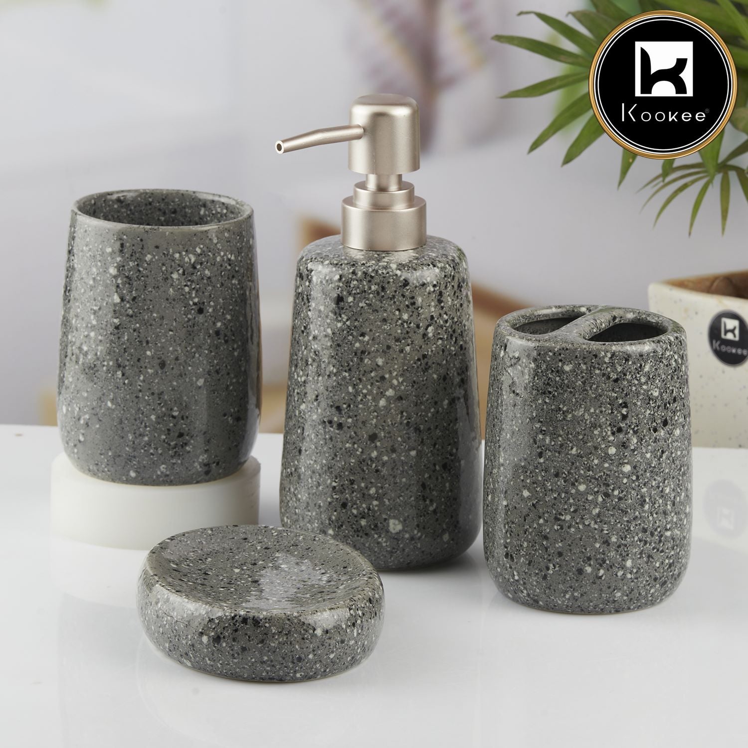 Kookee Ceramic Bathroom Sets, Grey, ART10384