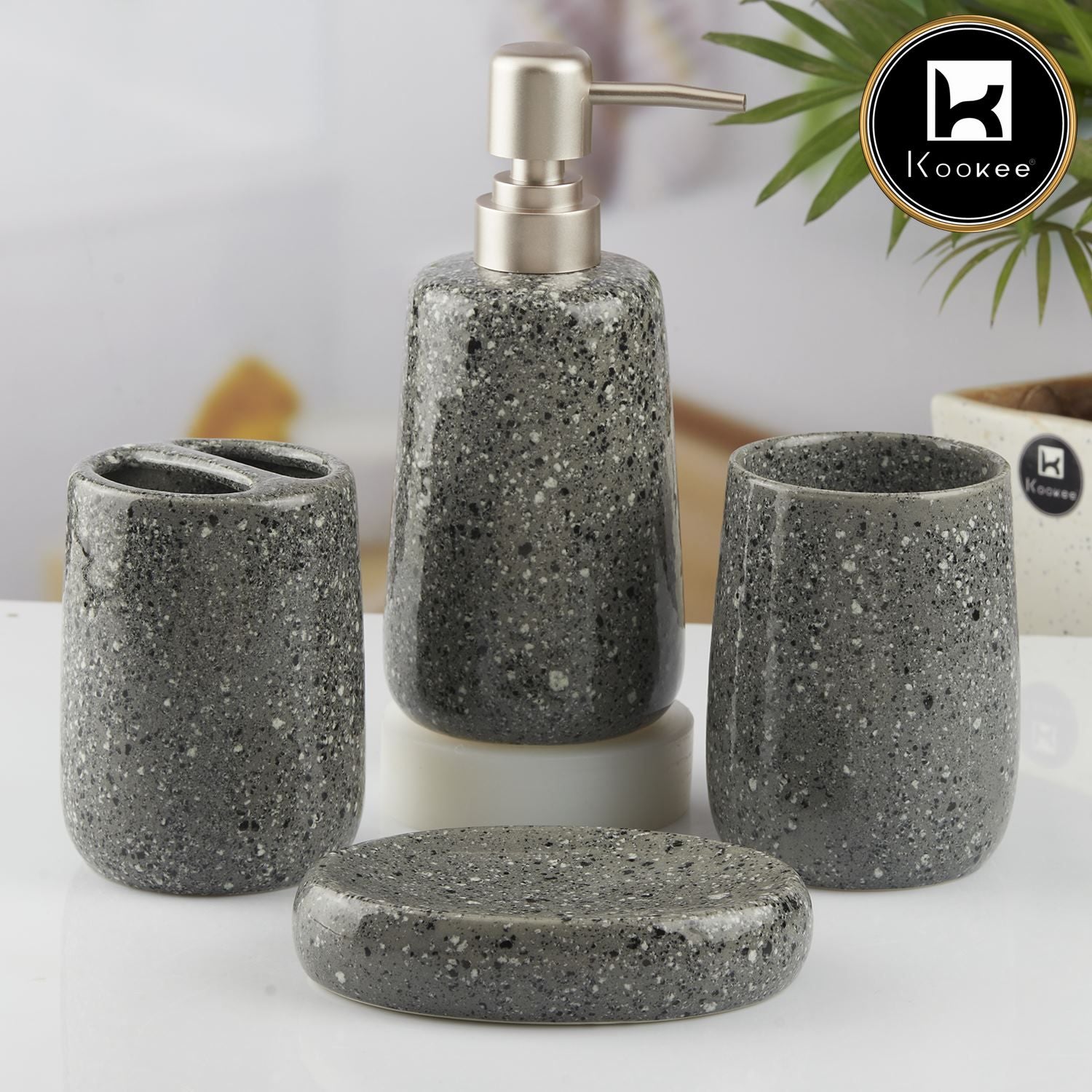 Ceramic Bathroom Set of 4 with Soap Dispenser (10384)