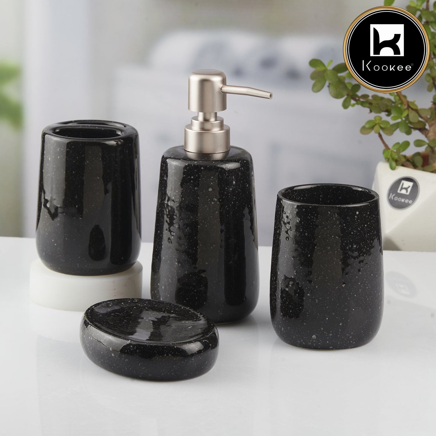Kookee Ceramic Bathroom Sets, Black, ART10385