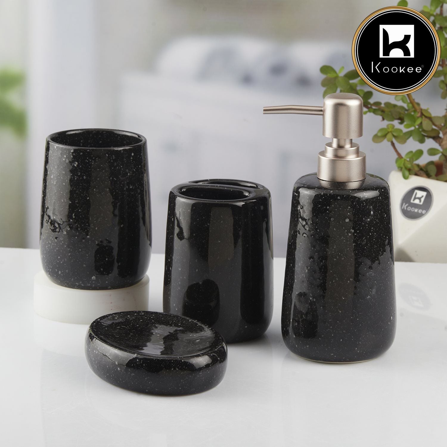 Ceramic Bathroom Set of 4 with Soap Dispenser (V-CBS-014-2)