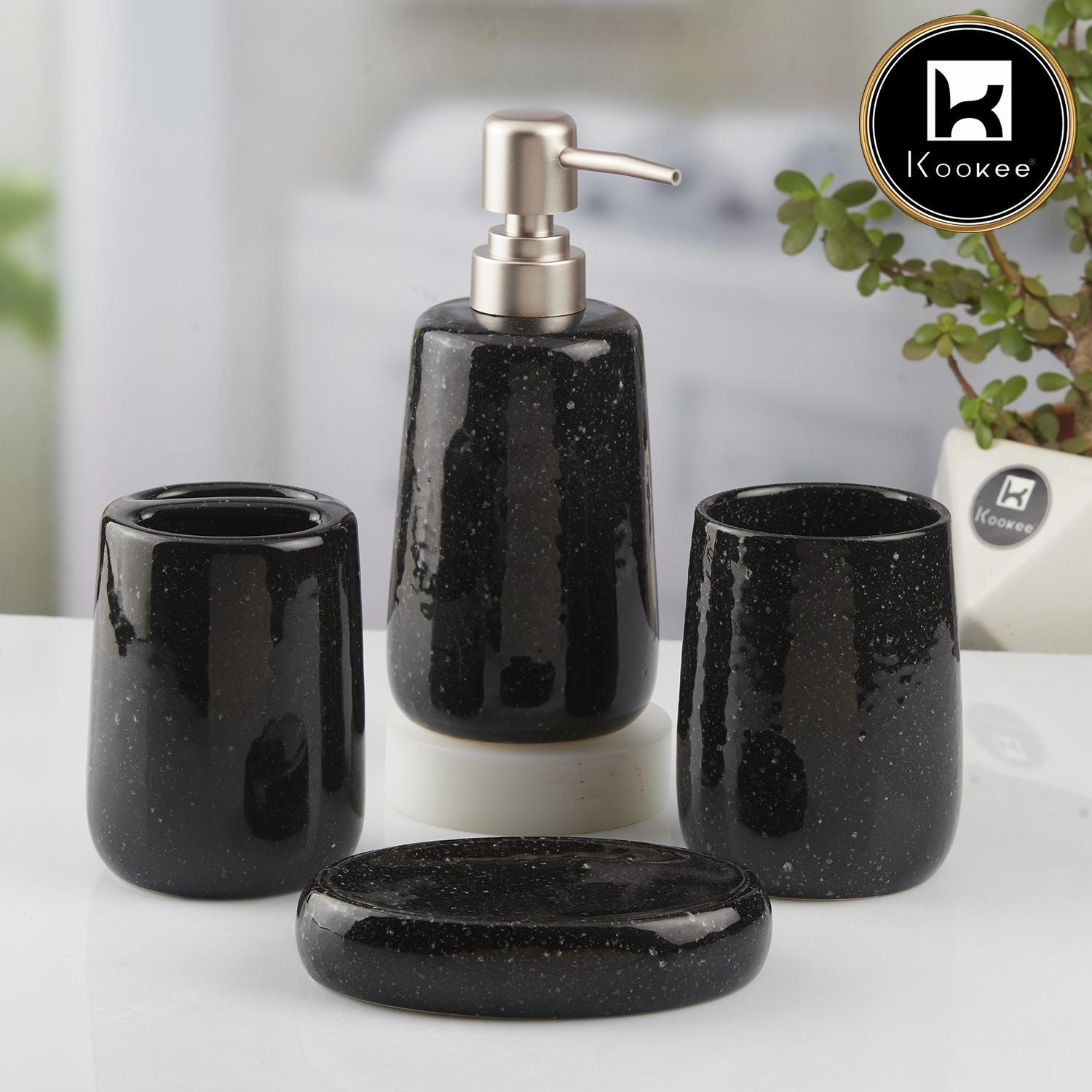 Ceramic Bathroom Set of 4 with Soap Dispenser (V-CBS-014-2)