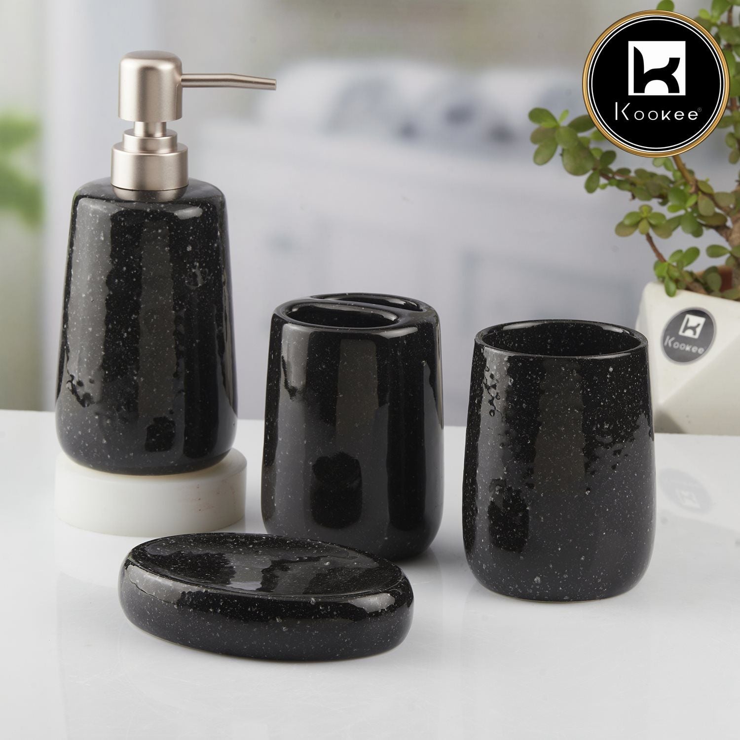 Ceramic Bathroom Set of 4 with Soap Dispenser (10385)