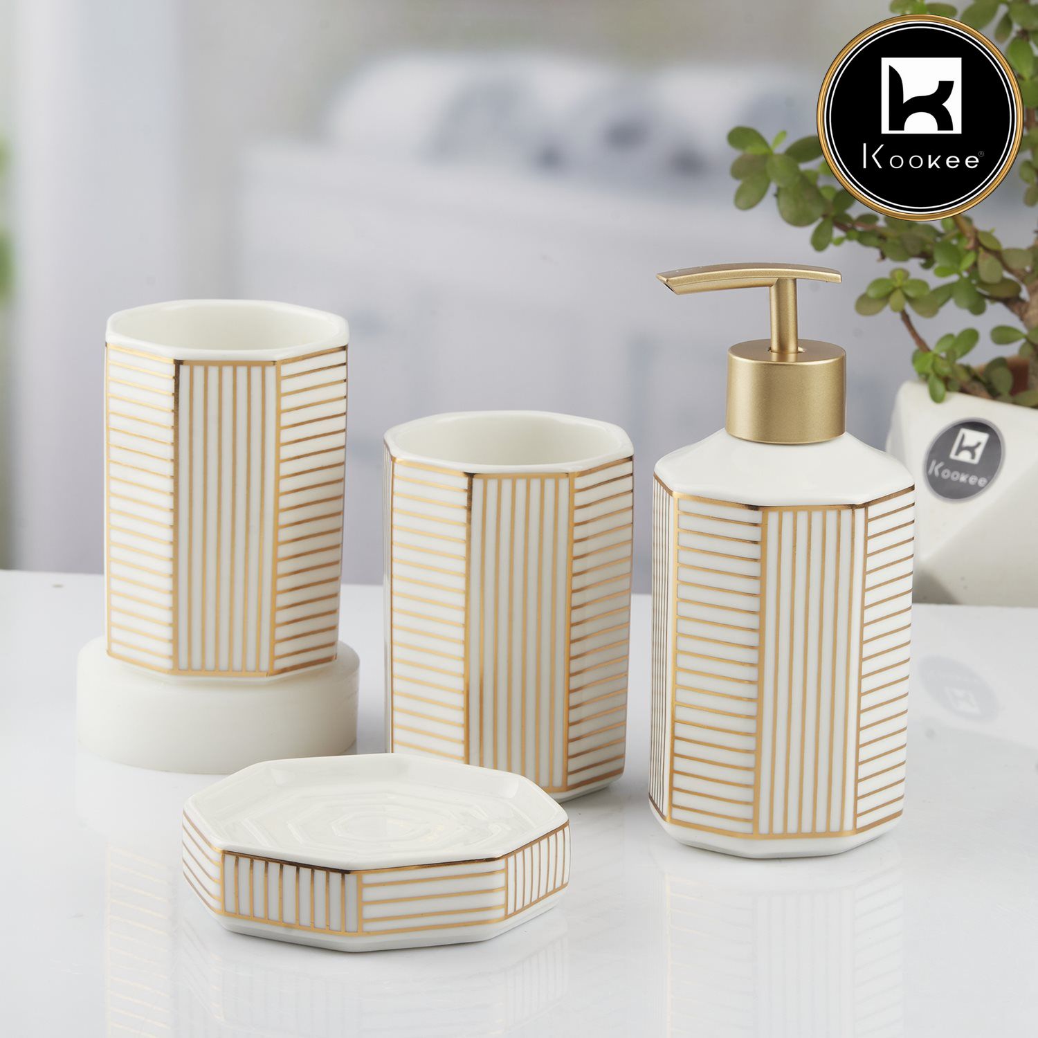 Kookee Ceramic Bathroom Sets, White, ART10388